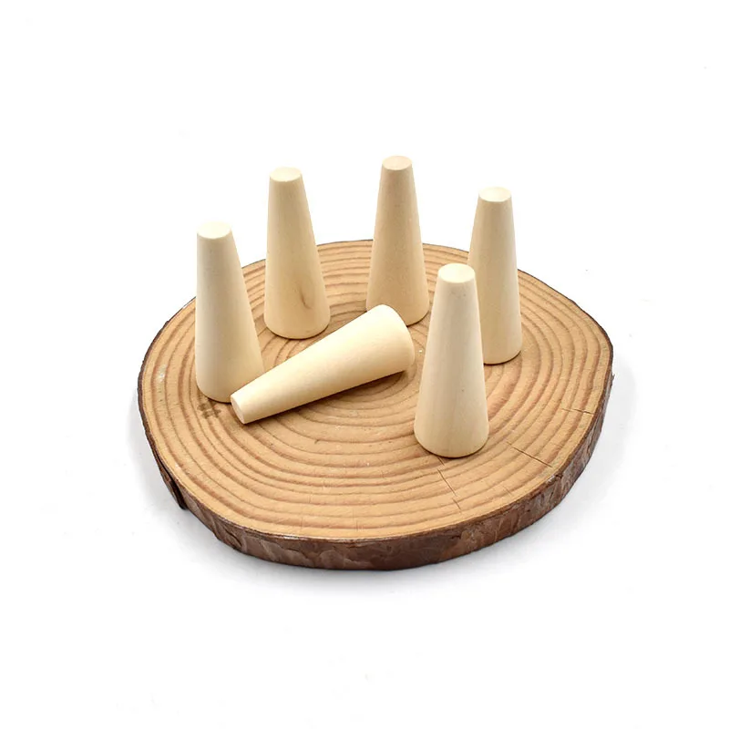 

24pcs Wooden Holder Cone Shaped Jewelry Stand For Selling Unfinished Natural Wood Organizer Storage Vanity Store Retail Counter