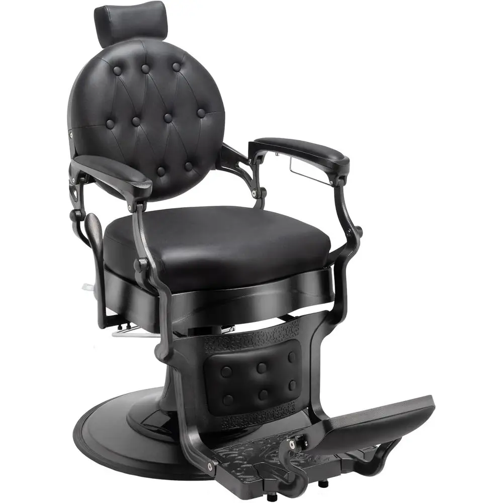 Vintage-Style Hydraulic Recline Barber Chair, Aluminum Alloy, Heavy Duty 700 lbs, Suitable for Barbershops, Salons, and Spas