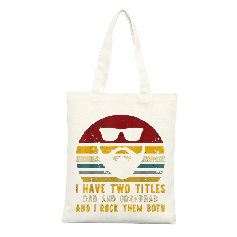 Men's canvas tote bag with retro sunset and bearded man graphic, ideal for casual daily use and weekend outings