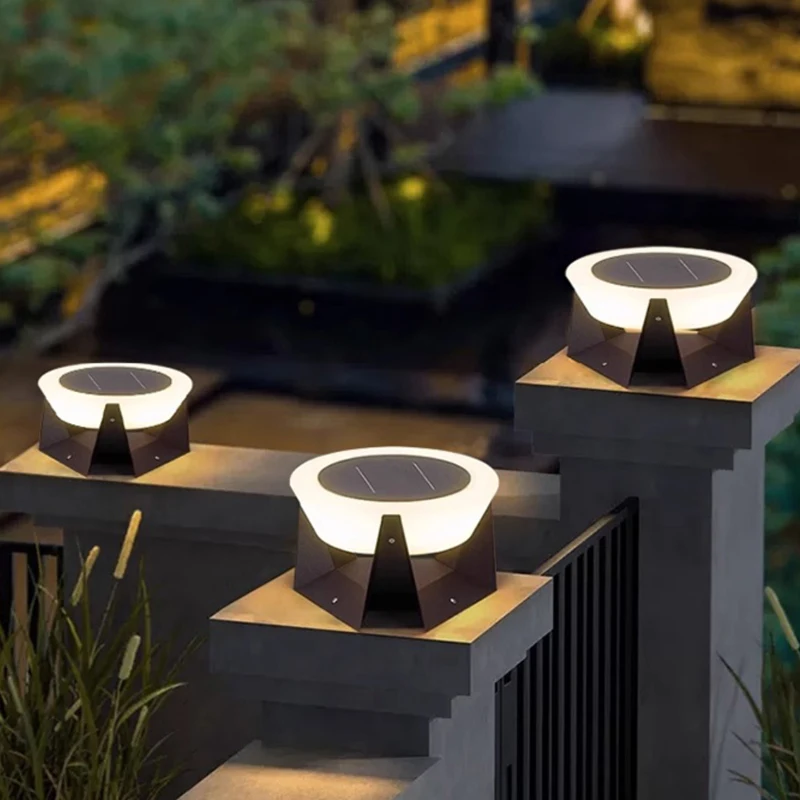 Outdoor Solar LED Garden Pillar Lamp IP65 Stainless Steel Waterproof for Villa Gate Lawn Courtyard and Garden Pillar