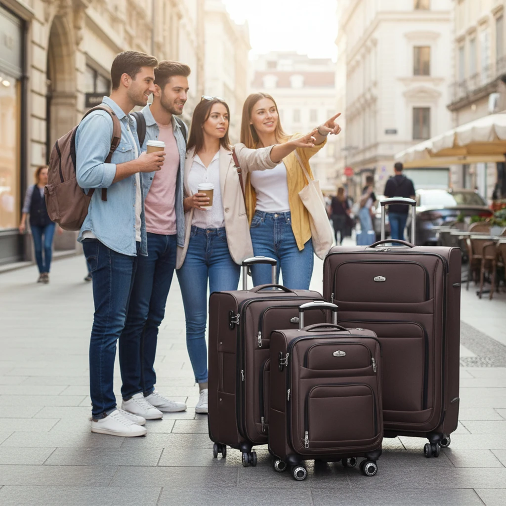 Tas Koper Perjalanan Softside yang Dapat Diperluas, Koper Spinner Softshell Ringan dengan Roda Spinner & Multi-saku