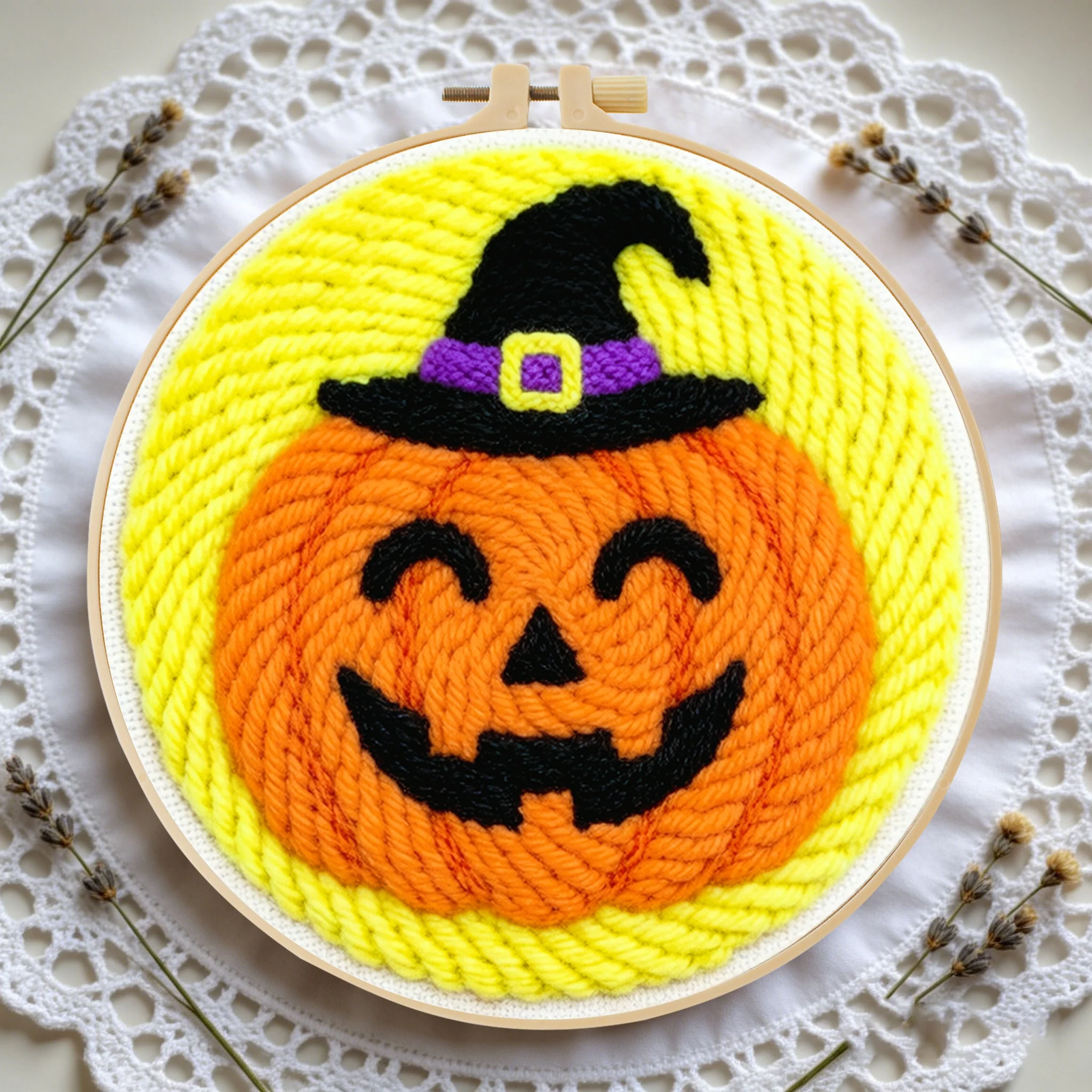 Halloween-Themen-Punch-Needle-Set 20x20cm 1 Stück Gruseliger Kürbis-Geist Stickerei-Set DIY-Bastelset für Heimdekoration und Süßes oder Saures Party – Detail 3