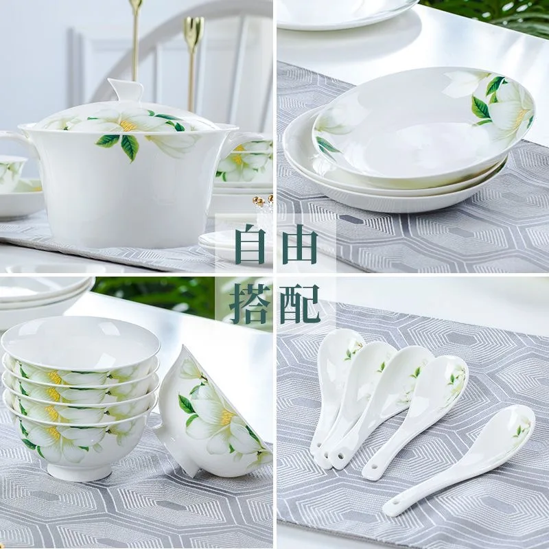 Bowl Plate Spoon Chopsticks Soup Bowl Fish Plate Small Spoon Large Spoon Jingdezhen Ceramic Combination Microwave Tableware