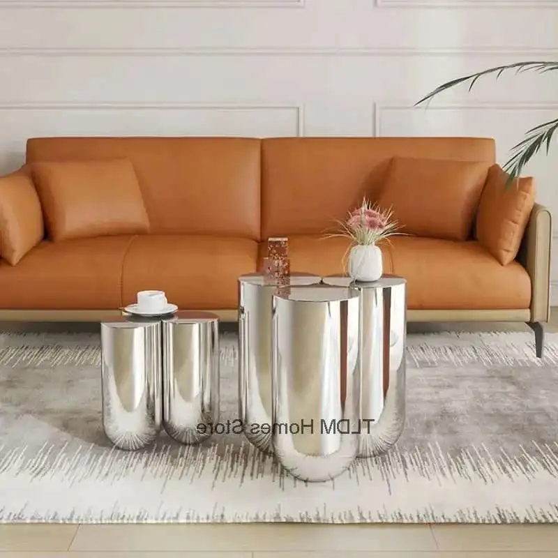 

Medieval Stainless Steel Living Room Sofa Side Table Modern Small Round Desk Combination Home Coffee Table 사이드테이블