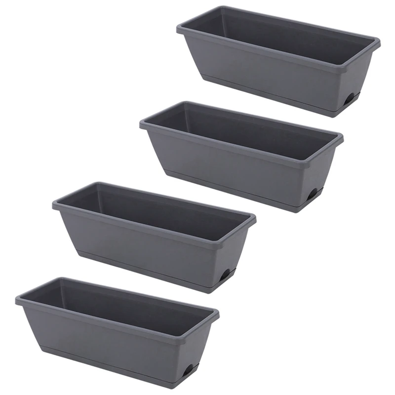 4 Packs Self Watering Planters Rectangular Plant Pot, Modern Decorative Flower Pot/Window Box For All House Plants