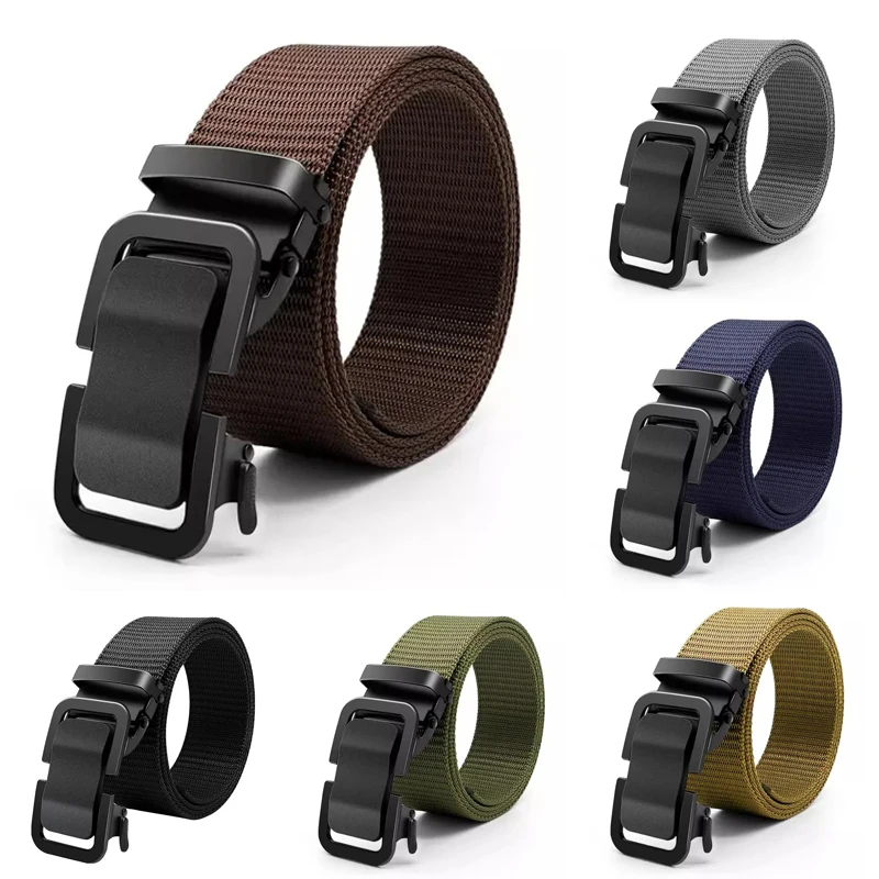 2025 New Men's Canvas Webbing Belt Automatic Metal Click Buckle Outdoor Sports Work Casual Waistband Durable Male Accessory ﻿