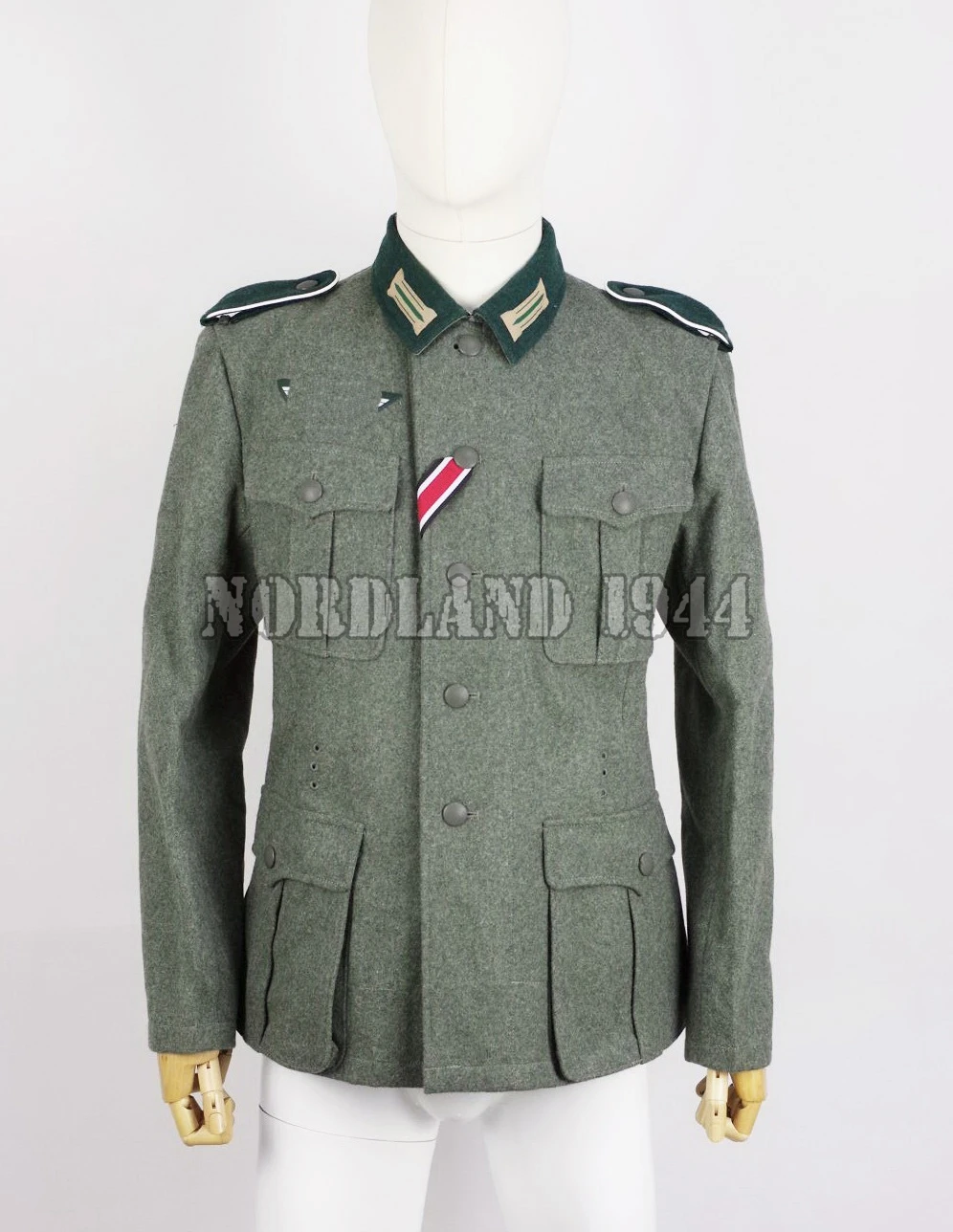 Reproduction Cosplay German WH M36 Fieldgrey Wool Feldbluse Field Blouse Tunic with Shoulder Straps and Trouser Pants Nordland