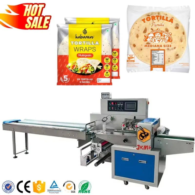 Máquina automática de embalaje de flujo de Tortilla, máquina de embalaje de Tortilla, máquina de embalaje de pan árabe Pita, 10 y 20 Uds.