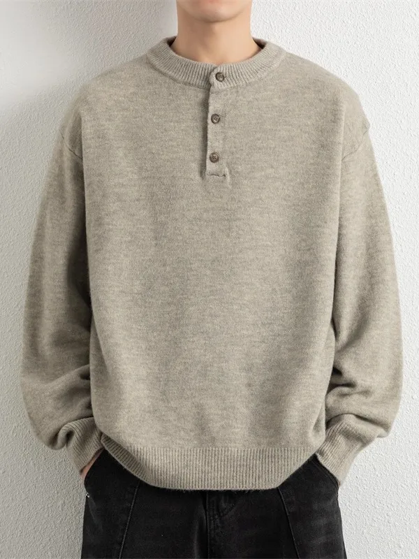 

Men's Bla Loose Fit Henry Collar Knitwear Pure Color Casual Sle Inner Wear Autumn Winter Comfortable Warm Breathable