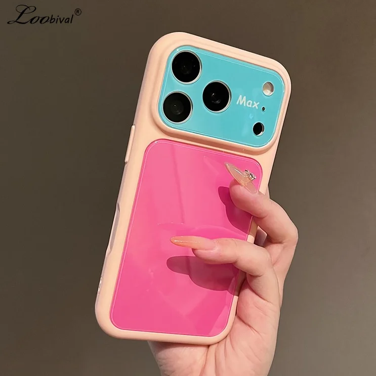 Ins Candy Color Kontrast-Acryl-Handyhülle für iPhone 17 16 15 Pro Max 14 13 mit großem Fenster, stoßfeste Luxus-Lederhülle