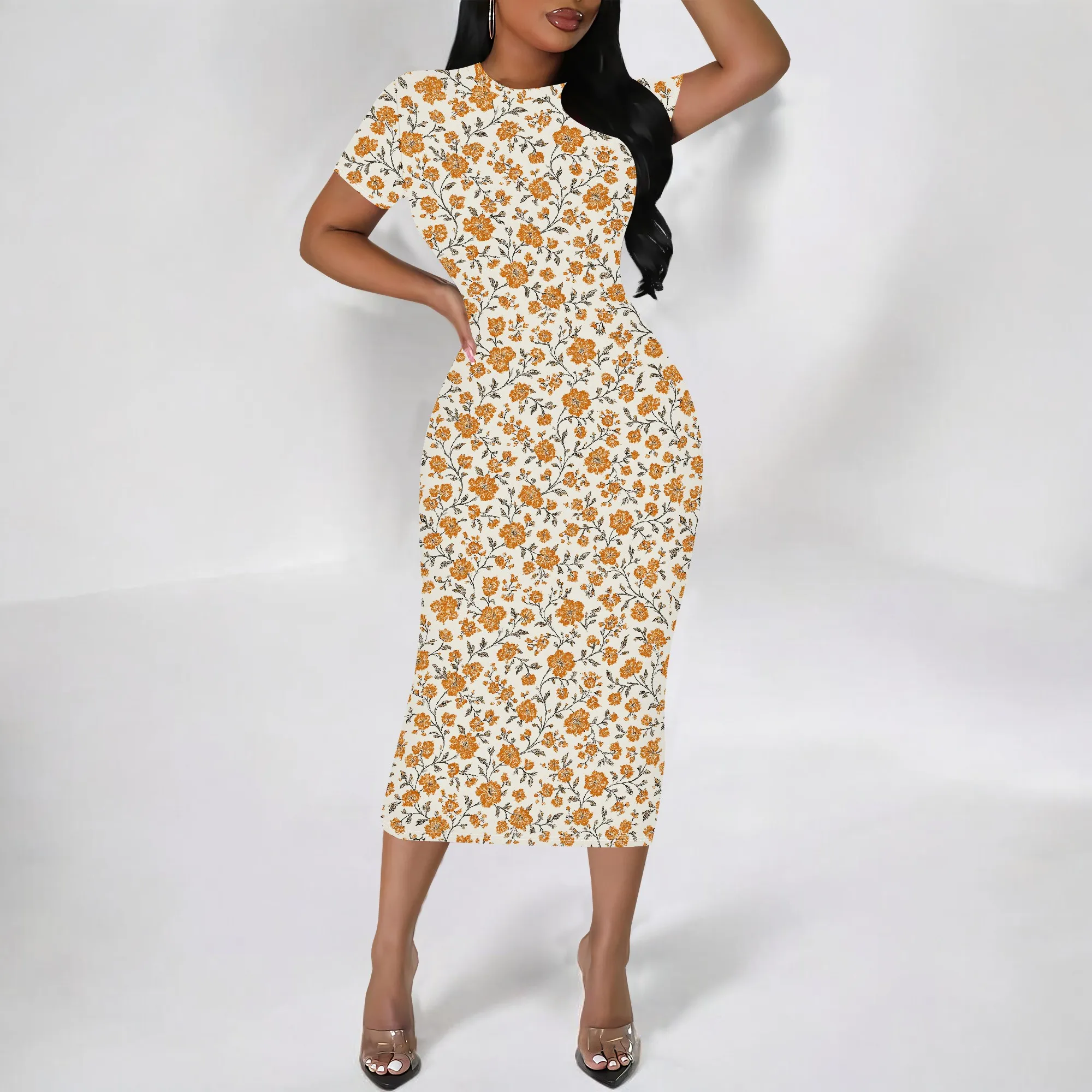 여성용 반팔 Bodycon 미디 드레스 Ruched Pencil Dress Tummy Control 여름 드레스 섹시한 데이트 나이트 클럽 드레스