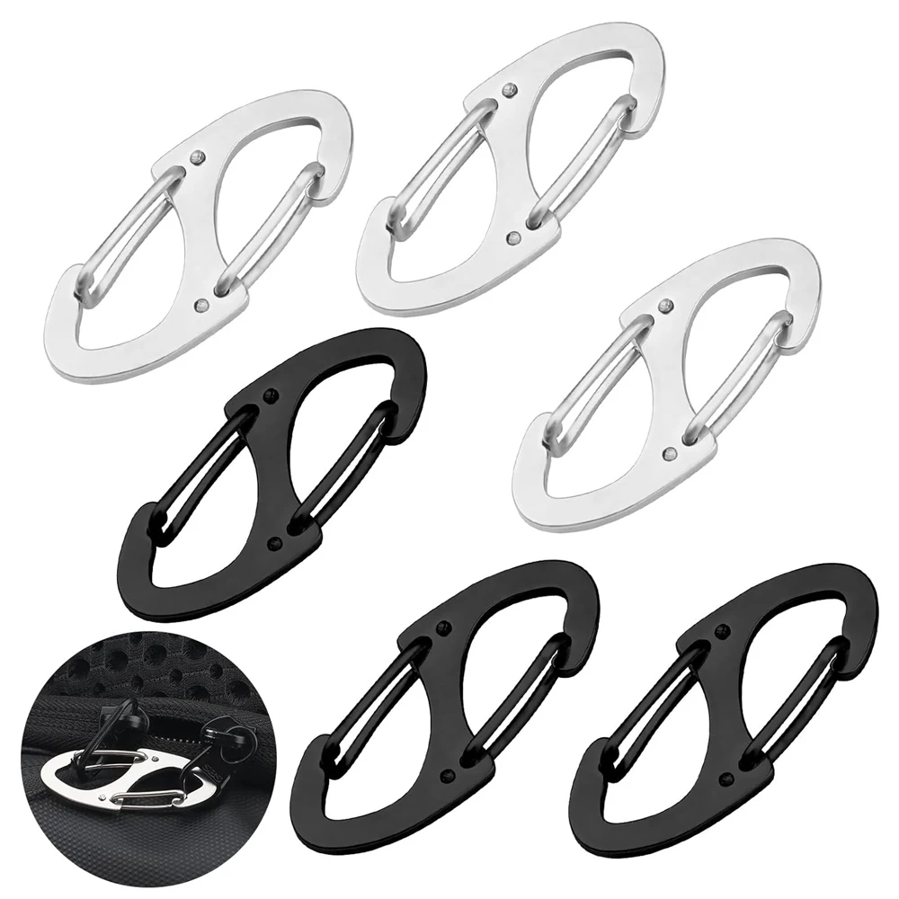 

6Pcs Stainless Steels Anti Theft Zipper Clips Double-Sided Spring S Carabiner Clasps Theft Deterrent for Backpacks Luggage