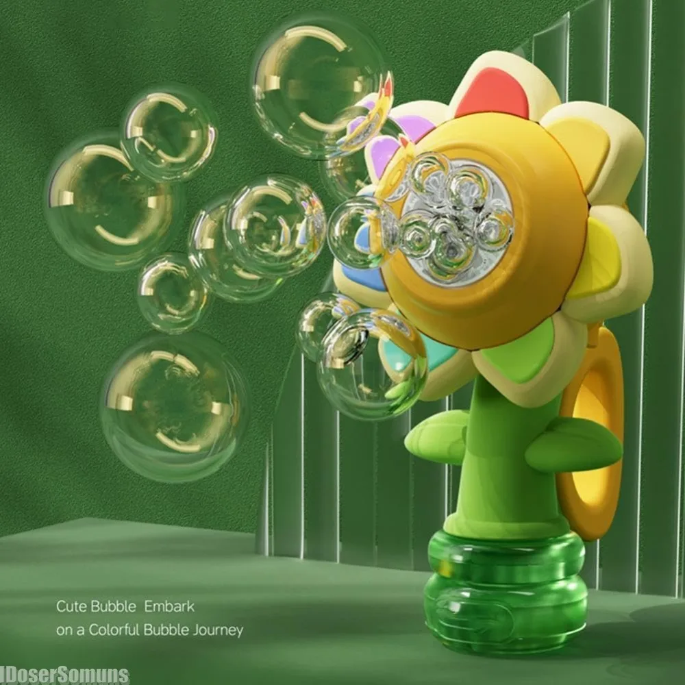 Bubble Machine Toy Electric Automatic Sunflower Shaking Head Adjustment Light Dancing One Key Bubble Maker Toy For Kids
