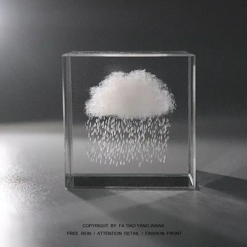 Crystal Desktop Ornament, Rainy‑Day Cloud & Raindrop Design, Stress Relief Decoration, Birthday Gift for Girls