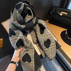 Double Side Imitation Cashmere Scarf Winter Women's Love Heart Plaid Ladies Long Thickened Warm Knitted Scarf Hijab Stole