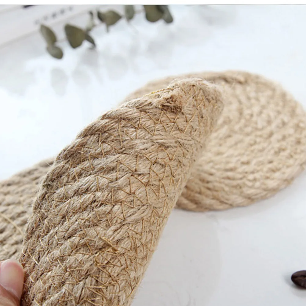 1Set Heat Resistant Mat Set Linen Straw Round Tablemats 11Cm 18Cm 30Cm Non-Slip Insulation Mats for Home Kitchen
