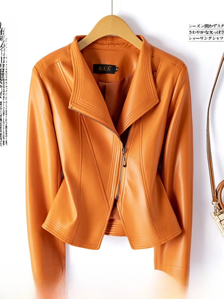   Veste en cuir véritable Ning eepskin pour femme, nouvelle collection automne-hiver 2025, coupe ajustée, fermeture éclair