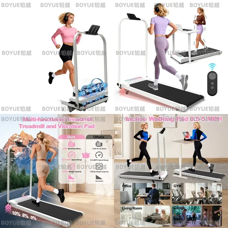 Foldable 2 in 1 Walking Pad with Handle Incline Vibration Plate Remote Control Portable Under Desk Treadmill for Home Office