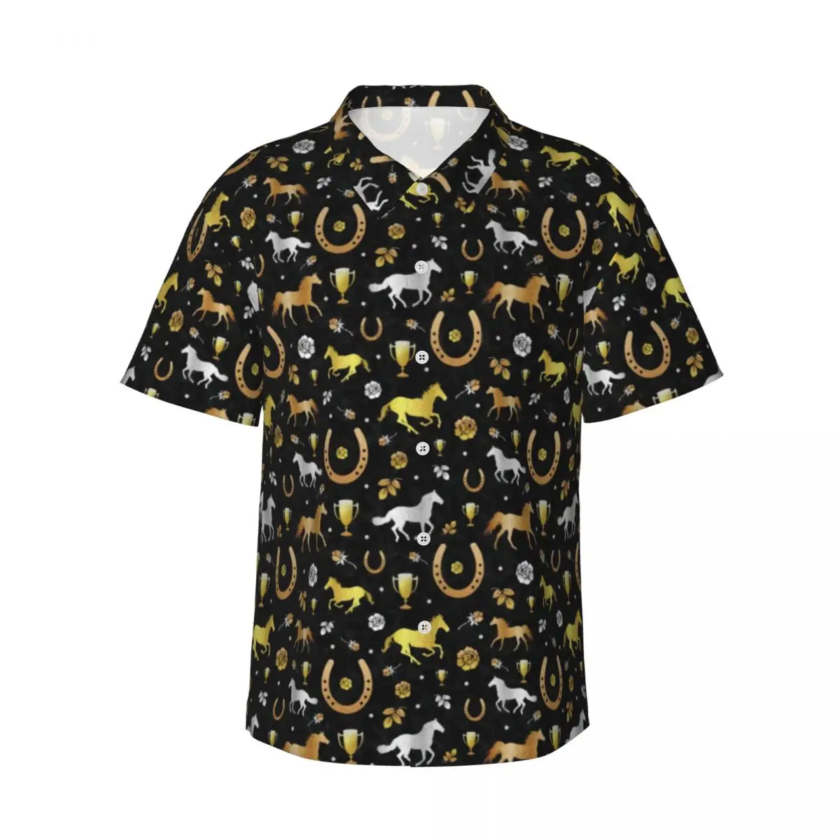 Horse Racing Derby Day Casual Shirt Black Gold Art Elegant Hawaiian Shirts Short-Sleeve Beach Harajuku Design Oversize Blouses