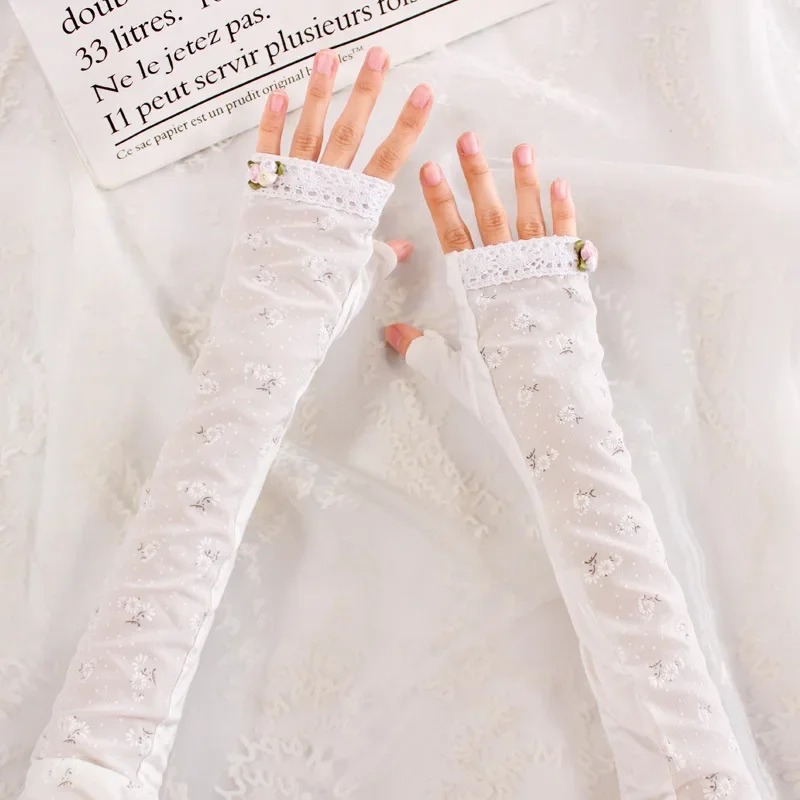Summer Lace Gloves Sunscreen Arm Sleeve Gloves Sunscreen Long Lace Fingerless Mittens Covered Scar Elastic Sleeve Driving Gloves