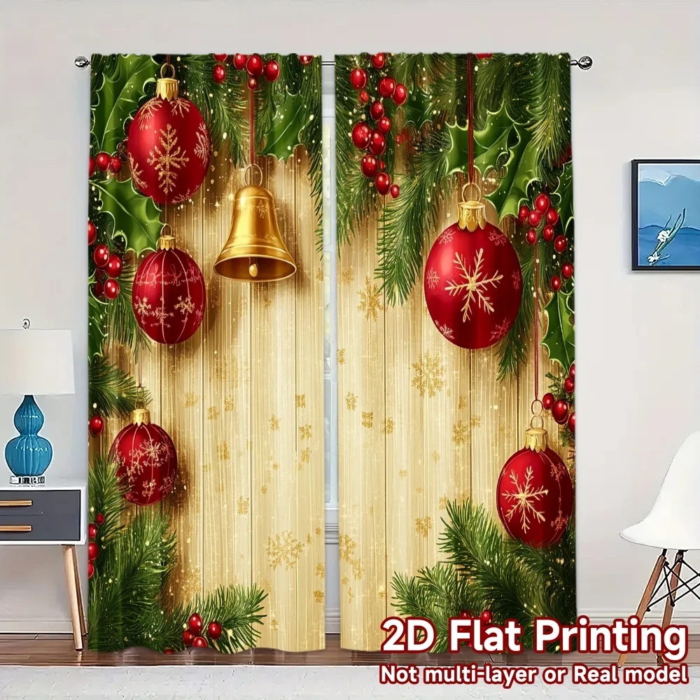 2pcs,Curtains Christmas Baubles Ornaments Bells (4) Popular Curtains Versatile Durable Polyester Curtains Festive Perfect for