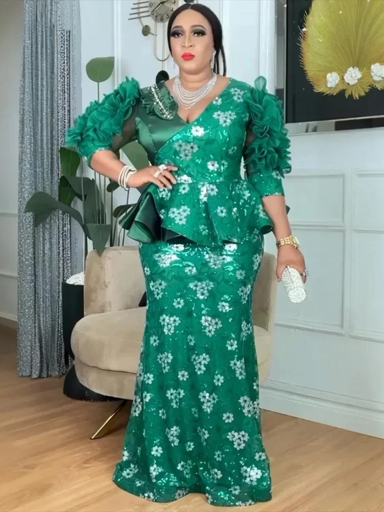 

Африканские вечерние платья больших размеров для женщин, Дашики, сексуальное облегающее длинное платье с пайетками, элегантное мусульманское свадебное вечернее платье в Турции, 2025 г.