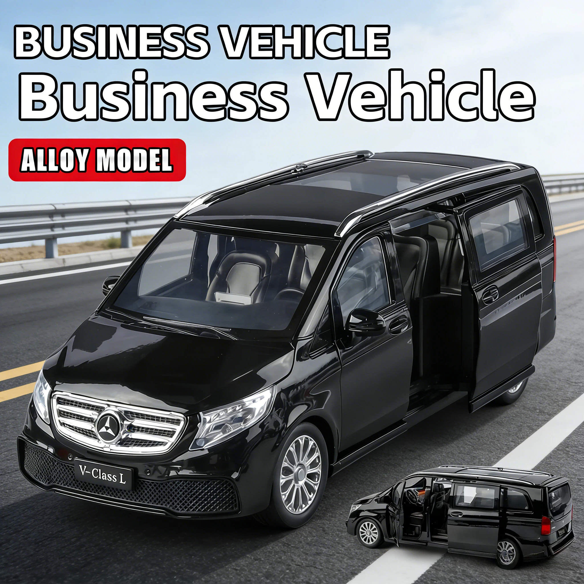 

Модель бизнес-автомобиля Mercedes-Benz V260L из сплава, масштаб 1:24, со звуковыми и световыми эффектами, игрушечная модель для мальчиков, подарок.
