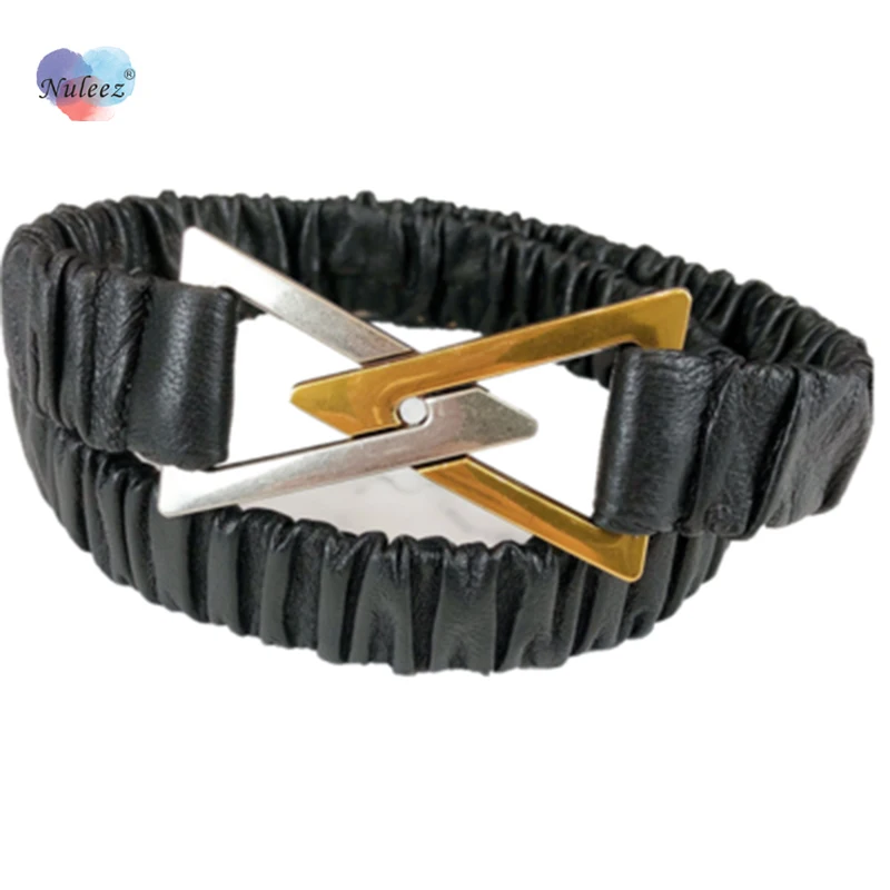 

Top Elastic Belt Female Genuine Sheep Skin Leather Fashion Tri-angle Buckle Luxury European Designed Wasit Slim Cummerbund