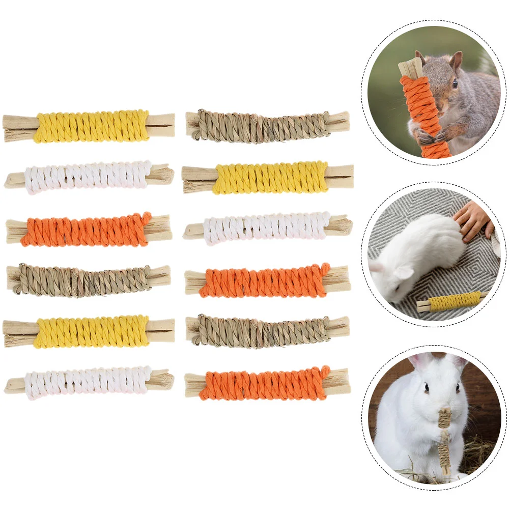 12 Pcs Pet Toy Molar Rod for Rabbit Hamster Toys Chew Sticks Small Teething Bunny Parrots Chewing Playthings