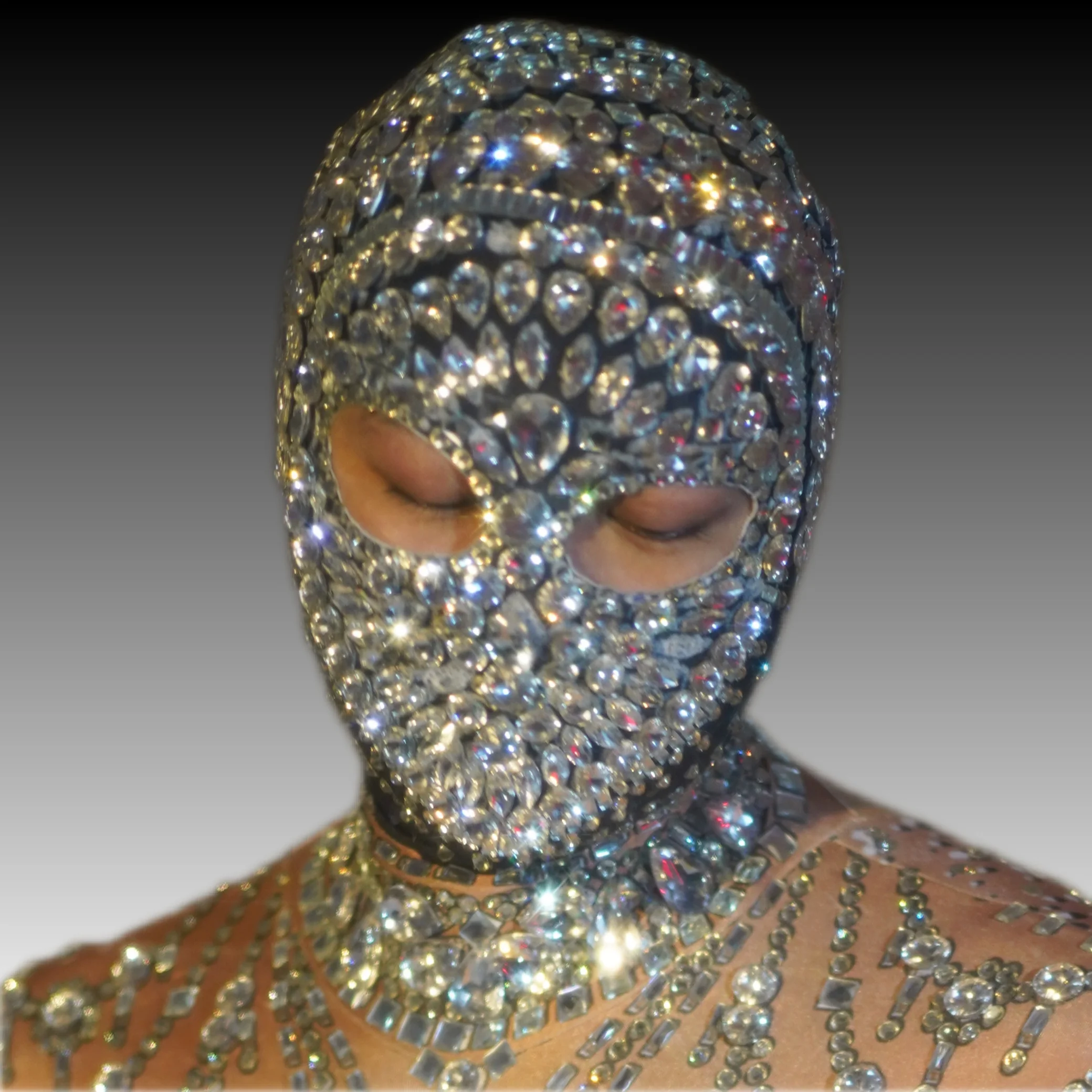 

Luxurious Stretch Rhinestones Head Cover Sparkly Crystal Full Face Mask Bar Dancer Singer Nightclub Stage Party Show Accessories