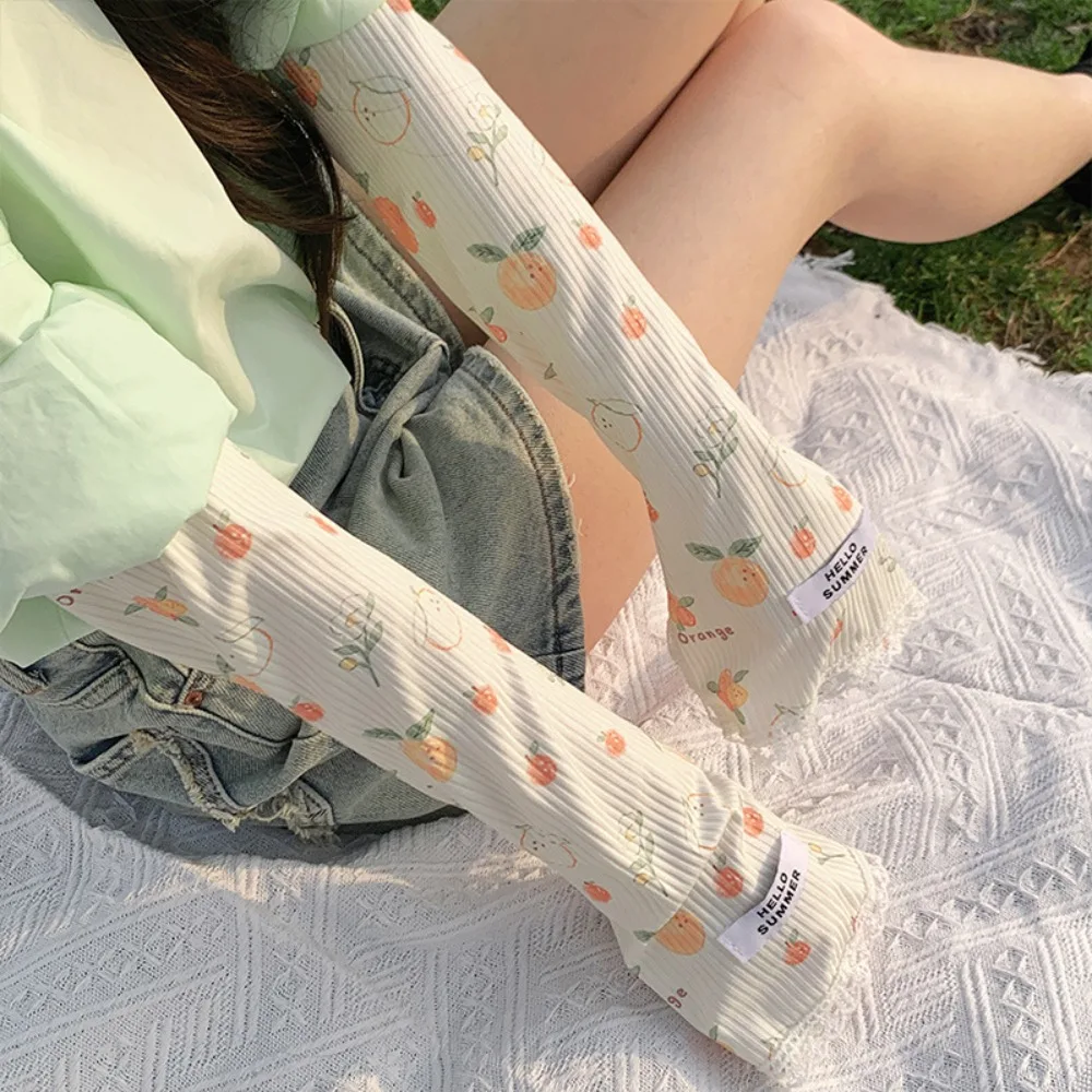 

Thin Orange Fruits Cooling Arm Sleeves Peach Cantaloupe Strawberry Sun Protective Sleeves Lace Flower Watermelon Arm Covers Girl