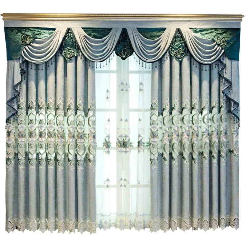 New European Embroidery Curtains For Living Room Bedroom Chenille Drapes Water Wave French Curtain Header Curtains Customize