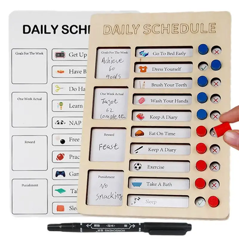 

Routine Planner Board Self-Discipline Punch Cards Board Wooden Material Daily Checklist Board For Work Area RV Dormitory