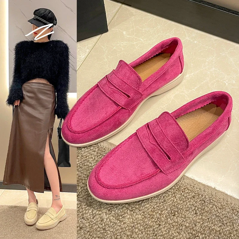 Women Flat Shoes Khaki Suede Summer Walk Shoes Slip-on Lazy Loafers Causal Moccasin Comfortable Mules Driving Shoes 2024