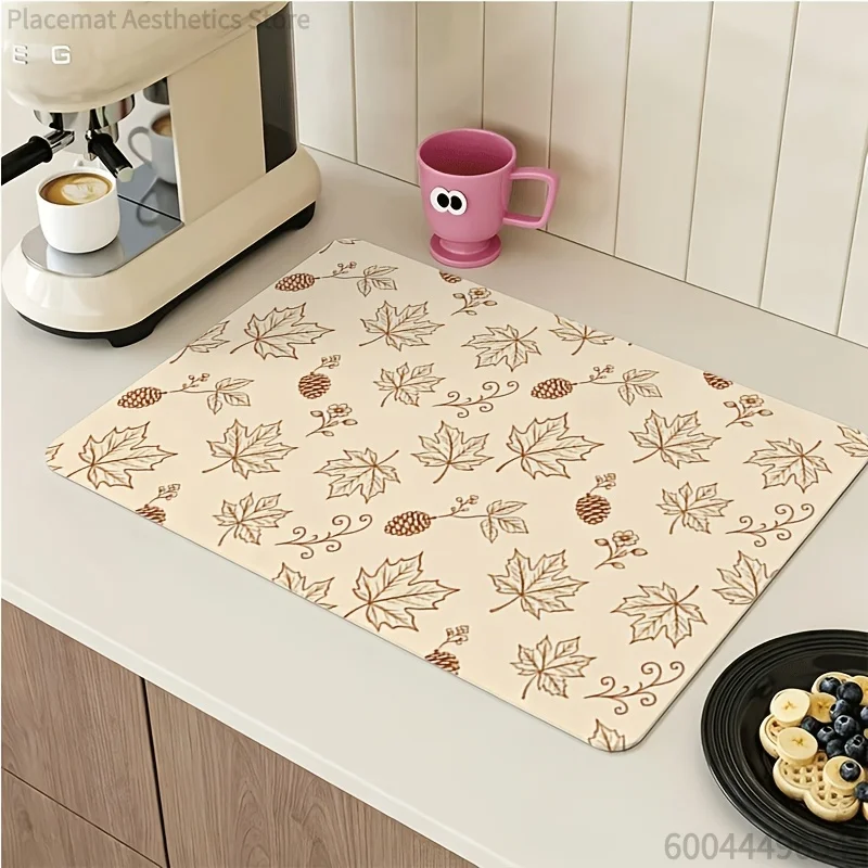 Desert Cactus,Leaf, Magnolia, Tropical Bird Floral Print Absorbent Waterproof Kitchen Counter Dish Drying Mat Decor Placemat