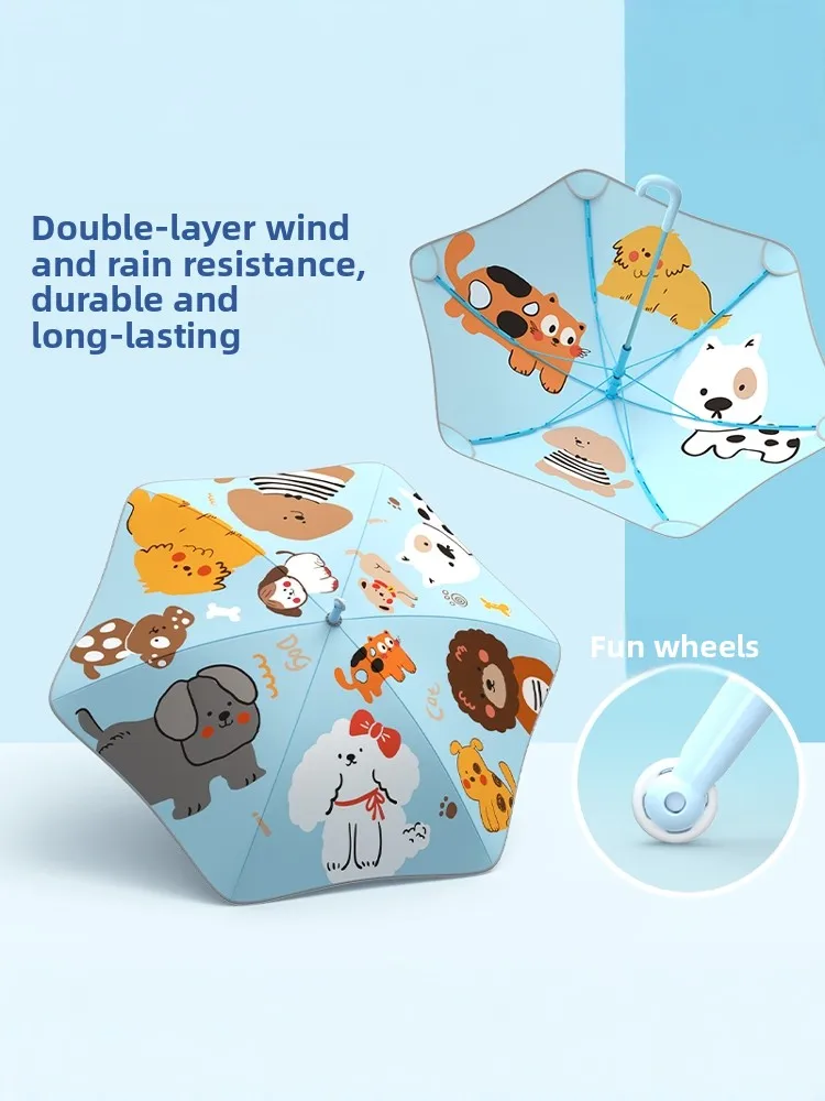 

Детский зонт Thiened большого размера с колесиками, круглый угловой школьный специальный двухслойный зонт от дождя для мальчиков и девочек