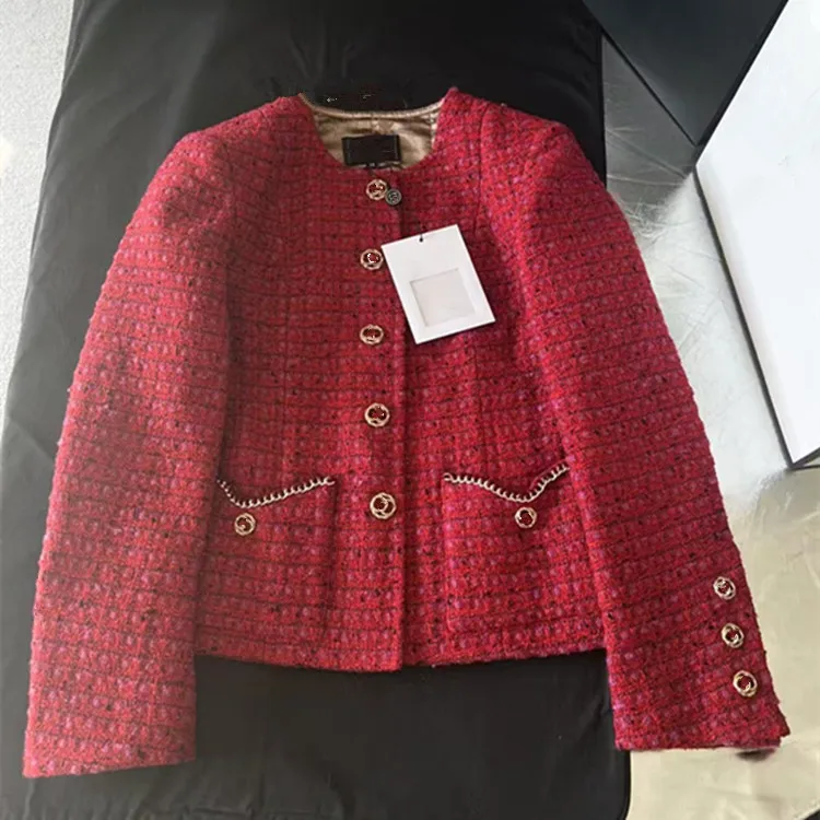 

Customization European women's fashion 2026 spring new style Long-sleeved single-button red tweed coat and vest skirt suit