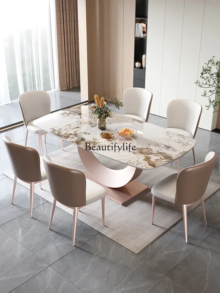

02Stone Plate Dining Table Light Luxury Modern Simple High-End Rectangular Table and Chair