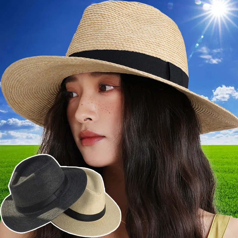 2023 Summer Sunscreen Straw Sun Hat Beach Vacation Panama Handwoven Straw Caps Men Women Casual Sunshade Gangster Cap Bucket Hat