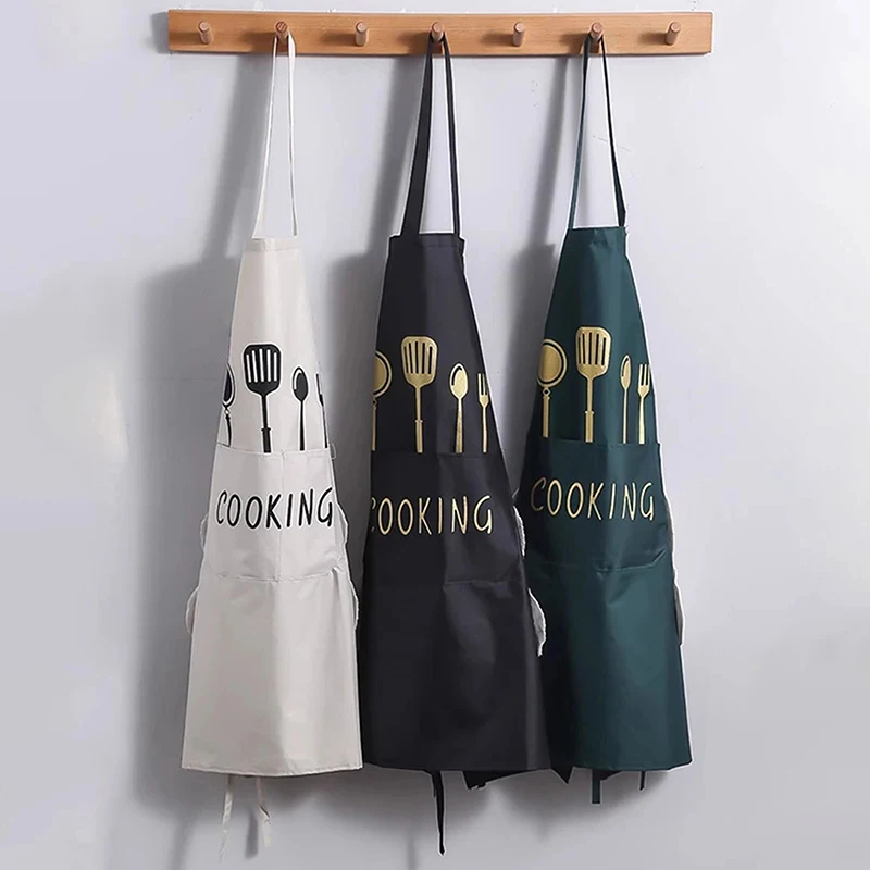 Print Kitchen Apron With Pocket Sleeveless Restaurant Waiter Chef Pinafore Cooking Baking Waterproof Oilproof Aprons Hand-wiping