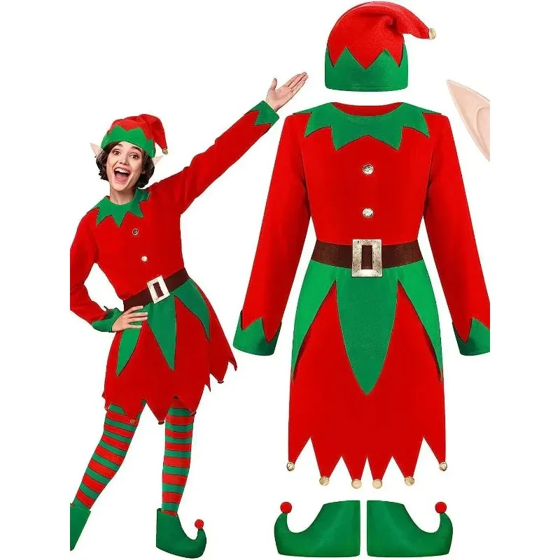 Christmas Elf Cosplay Costume Santa Claus Boys Girl Adult Kids Dance Party Christmas New Year Halloween Carnival Suit for Family