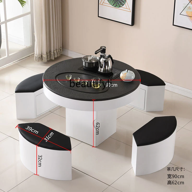 Licht Luxe Ronde Firestone Kung Fu Thee Theetafel Balkon Tafel-Stoel Set Huishoudelijke Minimalistische