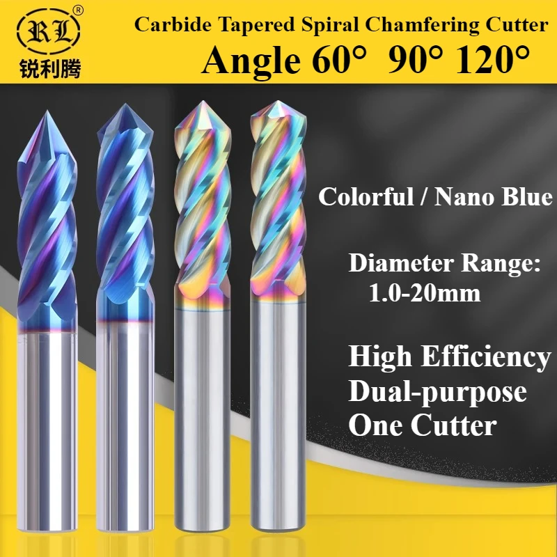 

RL Tungsten Steel Spiral Chamfering Milling Cutter 60degree 90degree 120degree 1mm 1.5mm Chamfering Mill Set for Stainless Steel