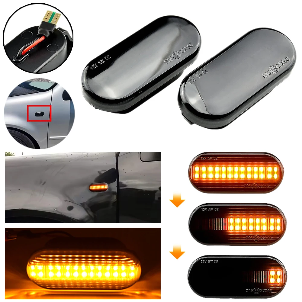 2Pcs Dynamic Flowing LED Side Marker Turn Signal Light for Vw Transporter T5 Polo Golf 3 4 Passat B5 Sharan Lupo Bora Multivan