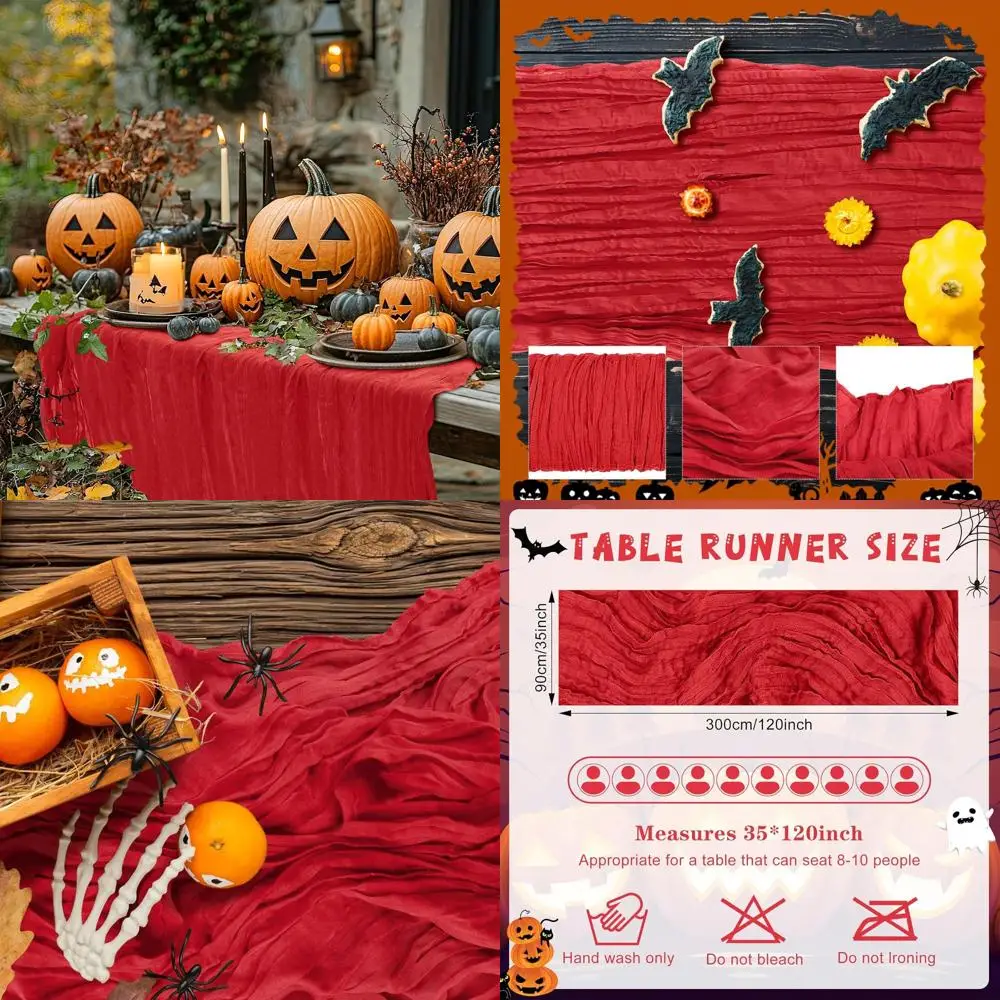 

Red 35x120 Boho Christmas Gauze Table Runner for Wedding, Baby Shower, and Bridal Shower Decor