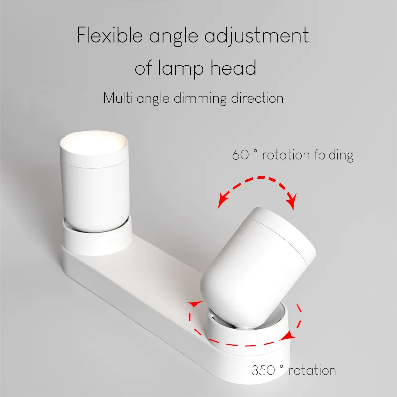 Reflektory LED JoollySun obracający się Downlight montowane na powierzchni światło punktowe do nowoczesnego sklepu z sypialnią 2 głowice lampa