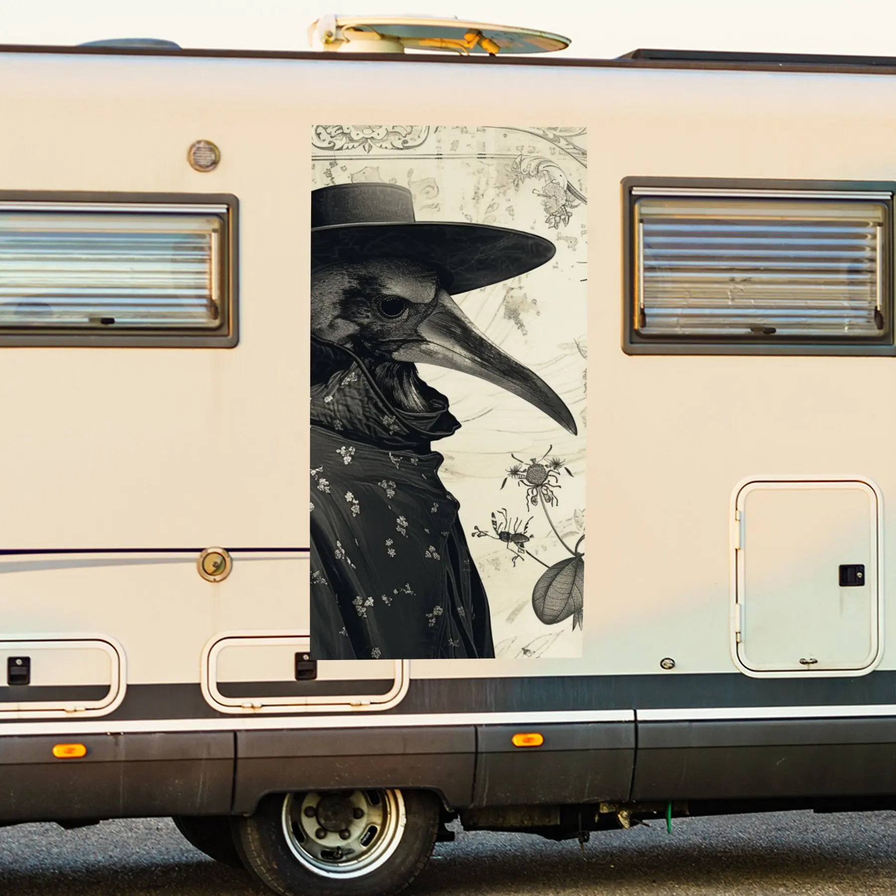 

Plague Doctor Art Decal,Vinyl Decal for motorhome car door, Waterproof Self - Adhesive Vinyl Stickers for Vehicle Tail and Bumpe