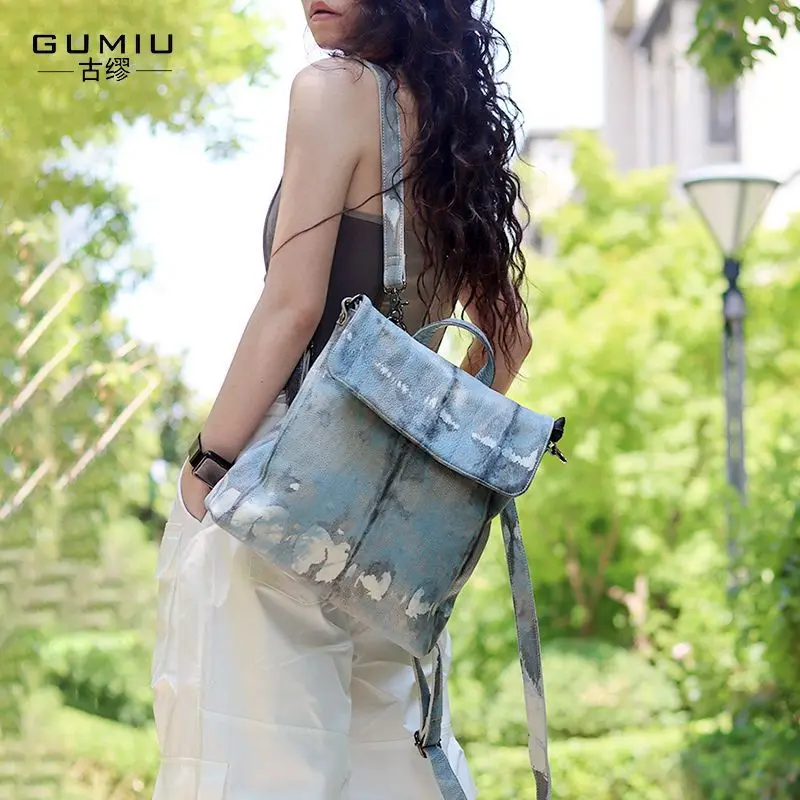 

Роскошная брендовая женская сумка 2026, европейские и американские ретро-горизонтальные рюкзаки с квадратным клапаном, большой вместительности, модные рюкзаки из воловьей кожи с верхним слоем