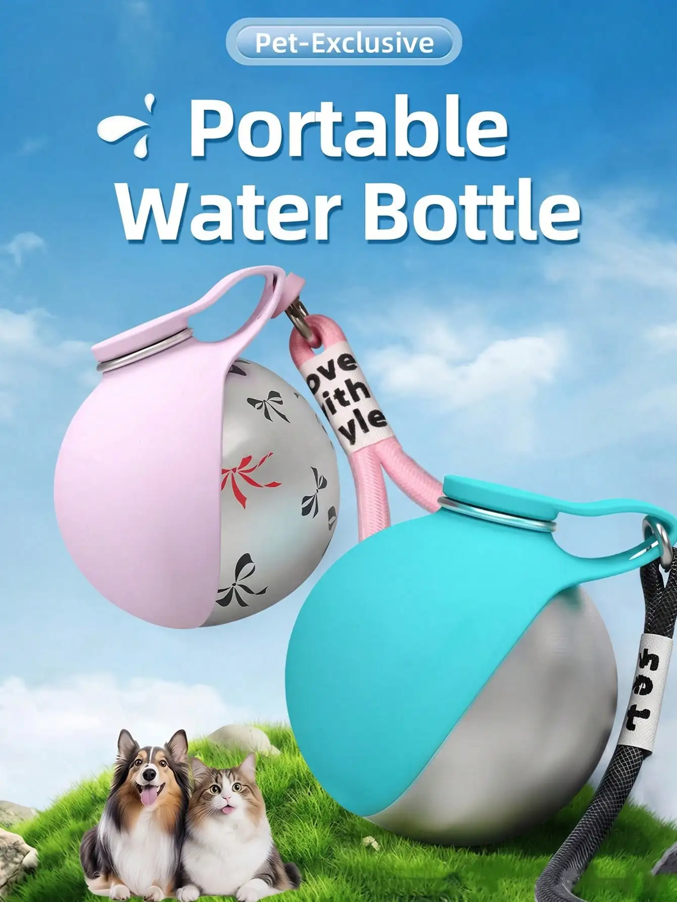 

9.64oz Capacity Pet Water Bottle With Leak-Proof Cup And Bowl, Durable Design Suitable For Cats, Dogs And Small Animals, Ready For Adventure