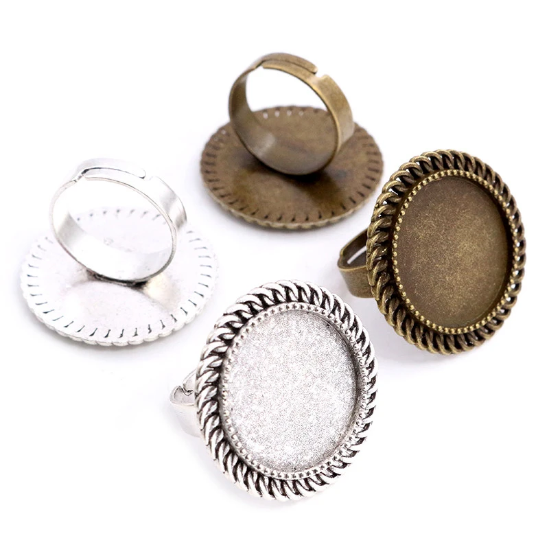 20mm 5 sztuk Antique Silver Plated z brązu w stylu Vintage regulowany pierścień ustawienia Blank/Base,Fit 20mm szklane kaboszony, przyciski pierścień ramki